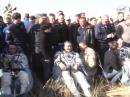The Expedition 36 space travelers back on Earth in Kazakhstan (NASA TV image)